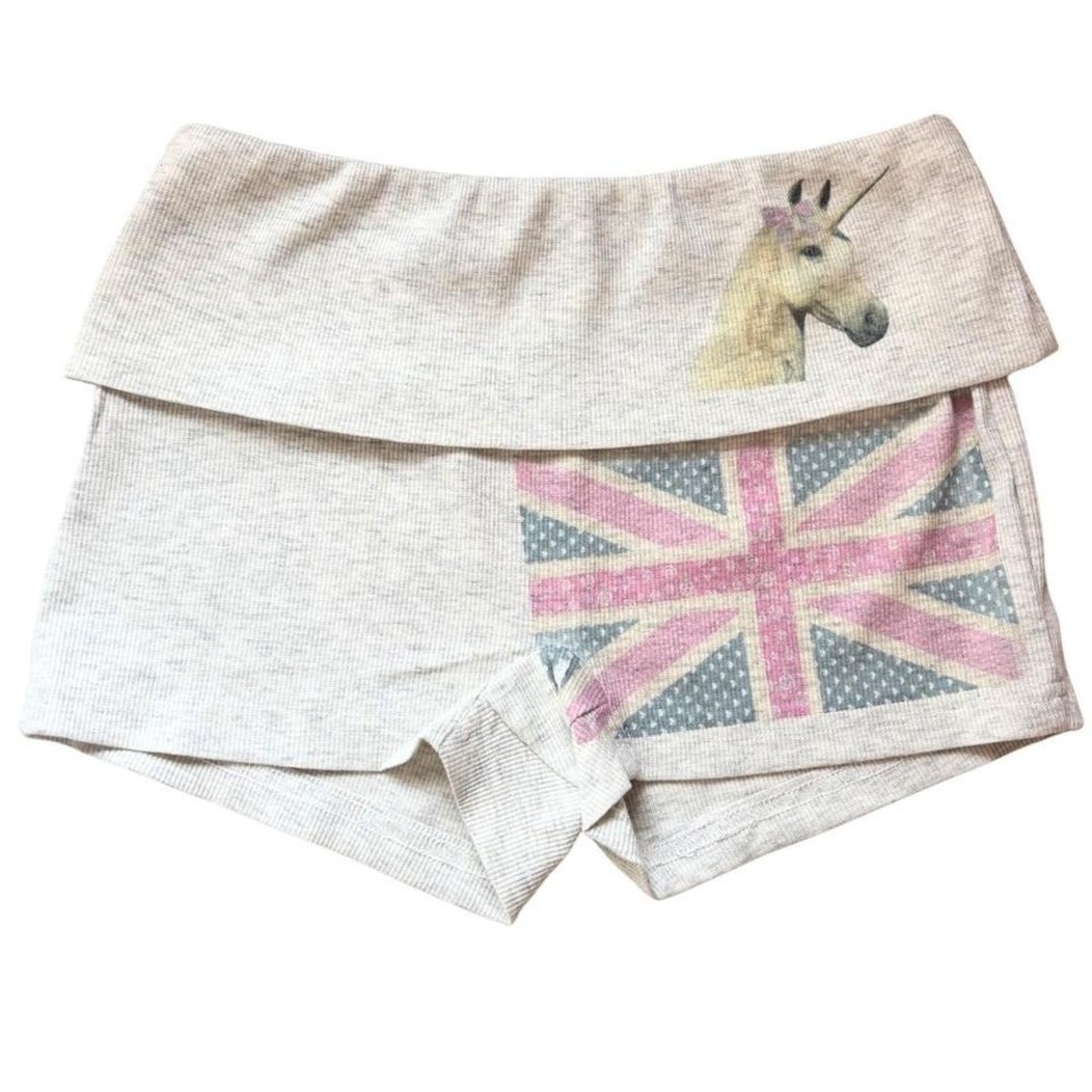 Y2k foldover low rise indie sleaze comfy lounge shorts grey Union Jack